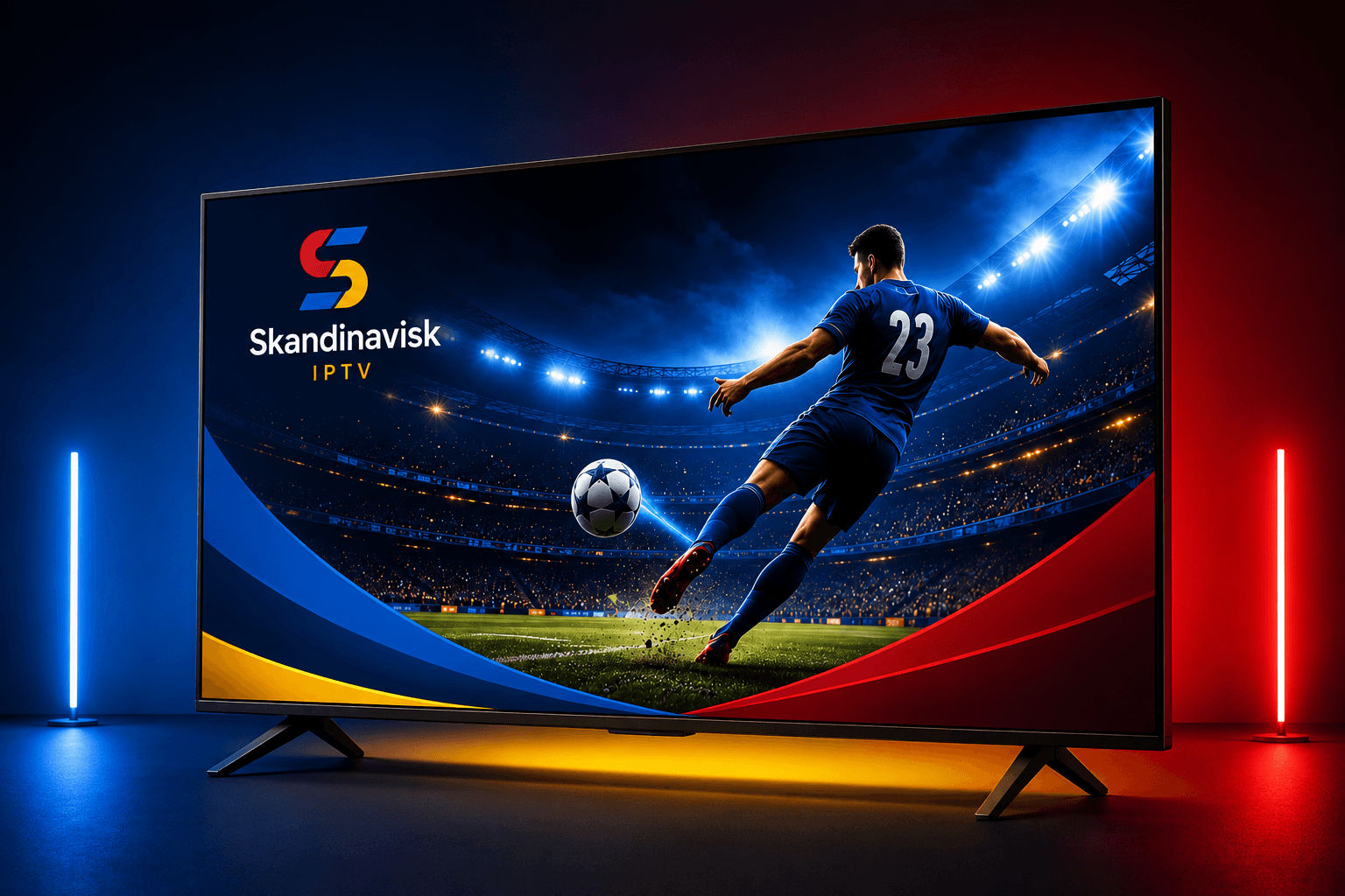 Skandinavisk IPTV visas på en stor TV med live-fotboll